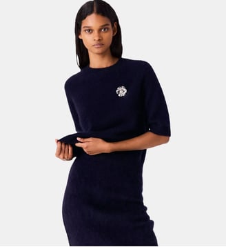 Pull avec broche florale - Maje - Marine
