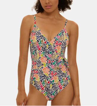 Maillot de bain 1 pièce bonnet mousse sans armature - Imprimé tropico blanc - Simone Pérèle - Blanc