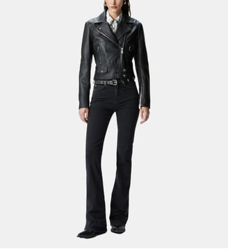 Blouson de motard court zippé en cuir nappa - Pinko - Limousine noire