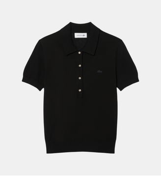 Polo cachemire mélangé strass regular fit - Lacoste - Noir