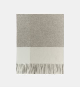 Écharpe cachemire à franges tartan - Bompard - Millet, avoine et naturel