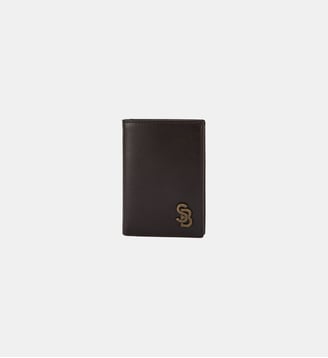 Portefeuille vertical en cuir avec logo métal - Serge Blanco - Marron