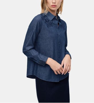 Chemise brendabroderie - Motif floral - Coton - Coupe droite - Caroll - Denim stone