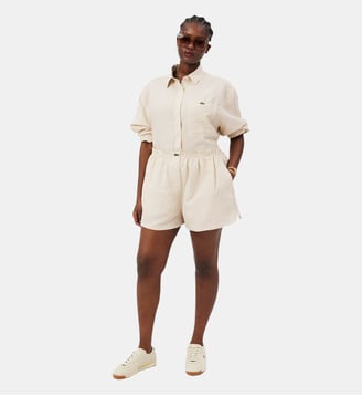 Short oversize lin mélangé - Lacoste - Beige blanc