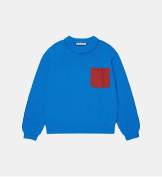 Pull col rond avec poche poitrine et logo - Marni - Bluette légère