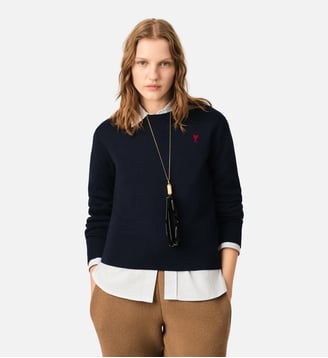 Pull Col Rond Ami De Coeur En Laine - AMI Paris - Bleu noir