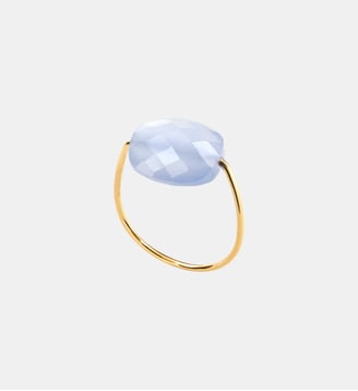 Bague or jaune coussin agate bleue dentelle Morganne Bello