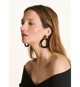 Boucles d'oreilles pendantes en perles - La Fée Maraboutée - Noir