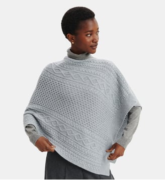 Poncho à torsades - Bompard - Bleu glacier et gris argenté