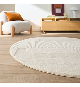 Tapis rond, motif géométrique reliéfé - La Redoute Interieurs - Écru