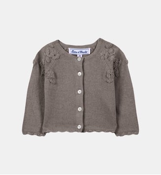 Cardigan -  moyen laine broderie main fleurs - Tartine Et Chocolat - Beige
