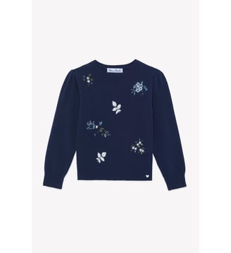 Pull -  laine broderies fleurs - Tartine Et Chocolat - Marine