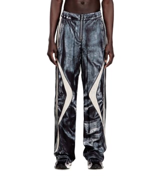Pantalon de jogging en satin trompe-l'œil motard - Diesel - Bleu foncé