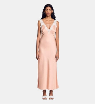 Robe longue esprit lingerie strassée - Sandro - Nude