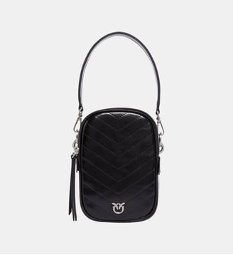Petit sac à main en cuir à chevrons - Pinko - Noir limousine argent mat