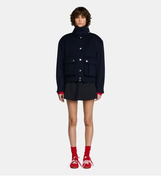 Manteau double face col montant - Sandro - Marine