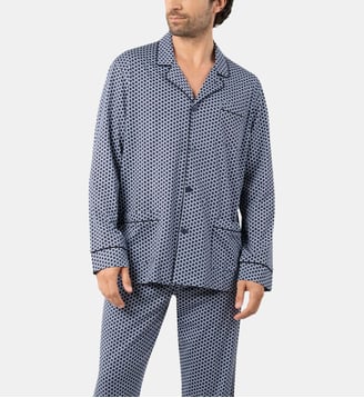 Pyjama long ouvert POPELINE - Eminence - Bleu blanc