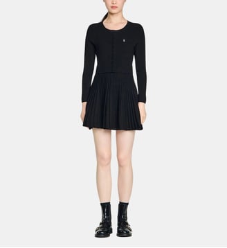 Robe courte en maille plissée - Sandro - Noir
