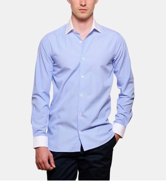 Chemise à rayures bâtons bleu col blanc coupe cintrée - Atelier Privé - Bleu