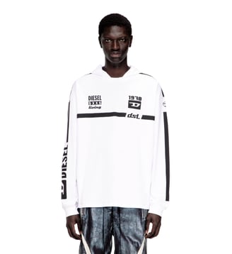 Sweat à capuche T-shirt avec graphismes contrastés - Diesel - Blanc