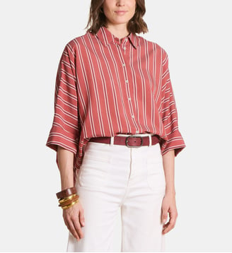 Chemise oversize rayée en popeline - La Fée Maraboutée - Lipstick