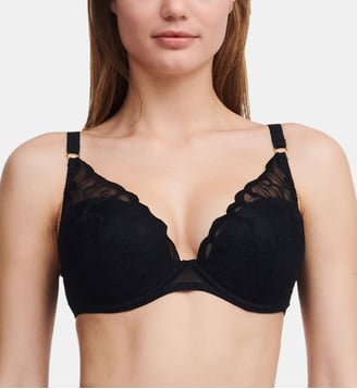 Soutien-gorge coques plongeant broderie florale - Chantelle - Noir