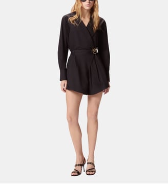 Combishort en coton à ceinture love birds - Pinko - Limousine noire