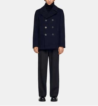 Manteau court droit en laine mélangée - Sandro - Marine
