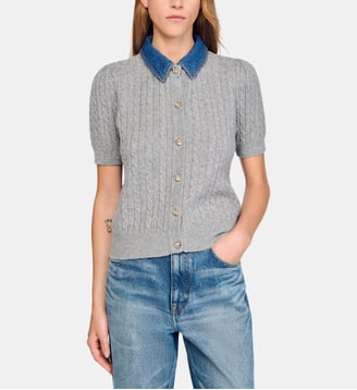 Cardigan à col en denim - Sandro - Gris