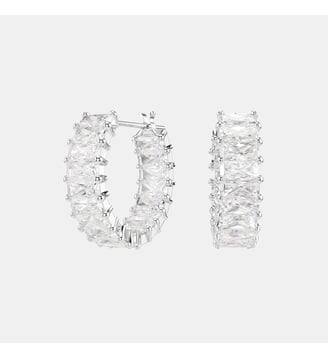 Anneaux d'oreilles Matrix, Métal rhodié - Swarovski - White