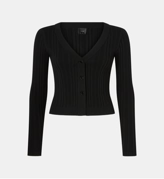 Cardigan col v en maille côtelée - Pinko - Limousine noire