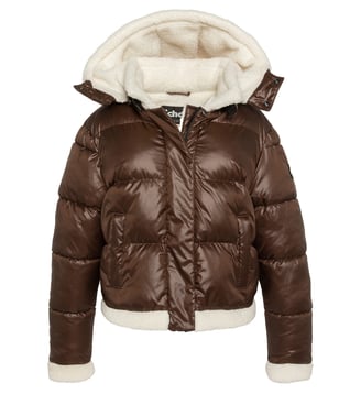 Doudoune à capuche doublée sherpa - Schott - Chocolat