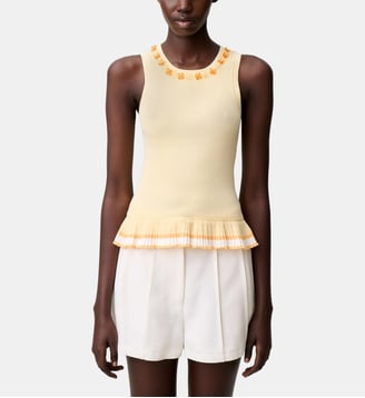 Top maille col rond fleurs - Claudie Pierlot - Vanille