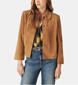 Veste droite Milas en cuir velours - Ba&sh - Camel