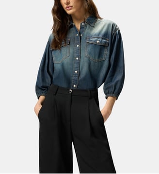 Chemise en denim à manches ballon - Pinko - Lavage moyen foncé