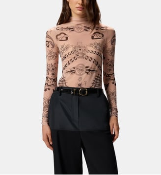 T-shirt en tulle imprimé - Pinko - Noir et rose
