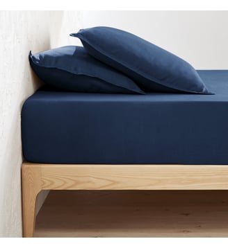 Drap housse lin lavé, bonnet 35 cm - La Redoute Interieurs - Marine