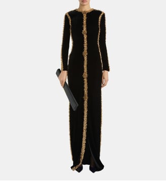 Robe longue à galon brodé en velours - Balmain - Noir