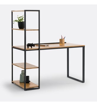 Bureau-bibliothèque chêne et métal acier - La Redoute Interieurs - Chêne noir