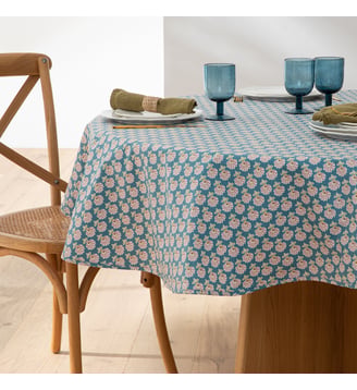 Nappe ronde imprimée coton enduit Nadesha - La Redoute Interieurs - Imprimé fond bleu
