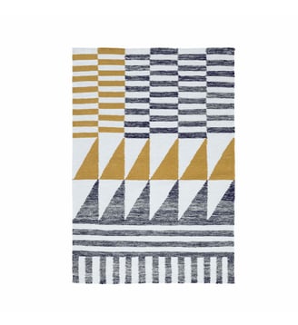 Tapis de sol AKSEL  Laine et coton à motifs géométriques - Madura - Ardoise et ocre