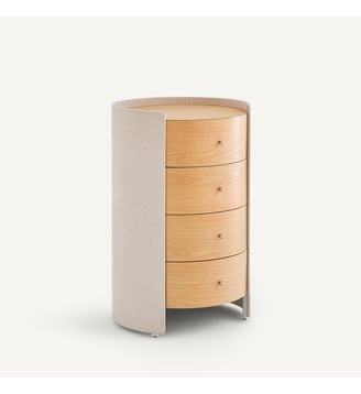 Commode chevet, en plaqué chêne et tissu texturé - AM.PM - Chêne naturel