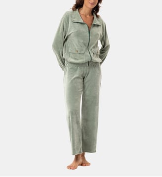 Ensemble homewear zippé en velours RELAX 226 - Lingerie Le Chat - Vert