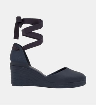 Espadrilles compensées avec rubans en coton biologique CAREEN - Castaner - Bleu nuit