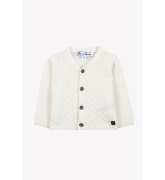 Cardigan -  cachemire col v maille tressée - Tartine Et Chocolat - Écru