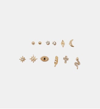 Set de 12 puces d'oreilles dépareillées serpent et œil - Balaboosté - Doré