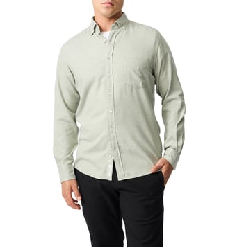 Chemise unie slim en coton et lyocell manches longes Barrhill - Rodd & Gunn - Sage