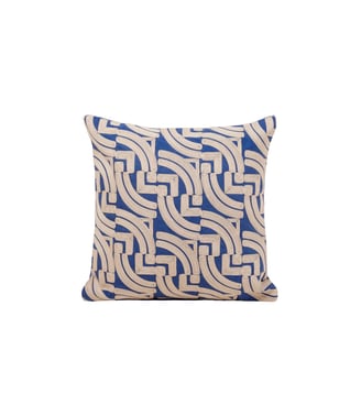Housse De Coussin  Coton rebrodé d'un motif graphique - Madura - Bleu et naturel