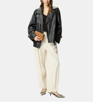 Blouson de motard en cuir - Pinko - Limousine noire