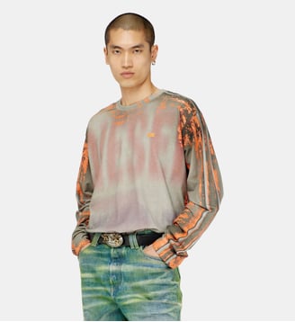 T-shirt à manches longues en jersey effet craquelé - Diesel - Rose et gris